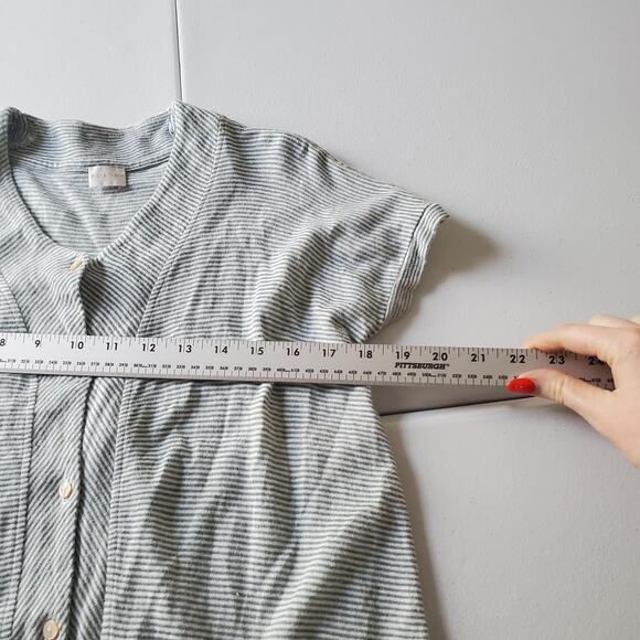 Poetry Dress Womens US 4 Gray White Striped Button Front Linen Coastal Midi - Picture 7 of 10